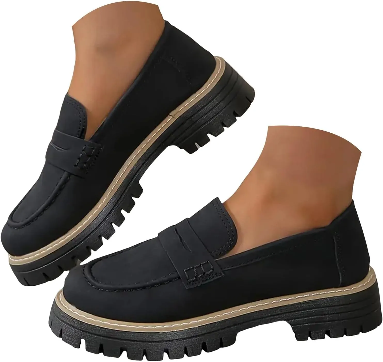 Orthoture-Orthopedic Platform Loafers Women's Slip on Penny Shoes Comfy Suede Platform Chunky Moccasin Shoes