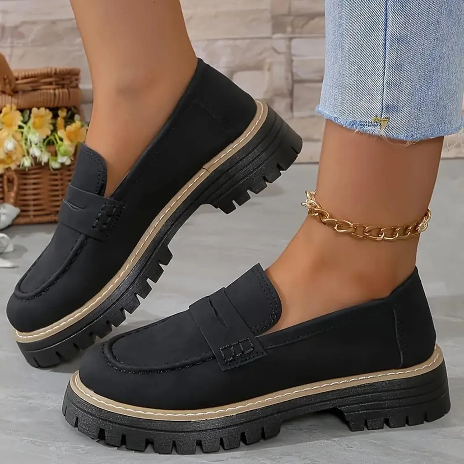 Orthoture-Orthopedic Platform Loafers Women's Slip on Penny Shoes Comfy Suede Platform Chunky Moccasin Shoes