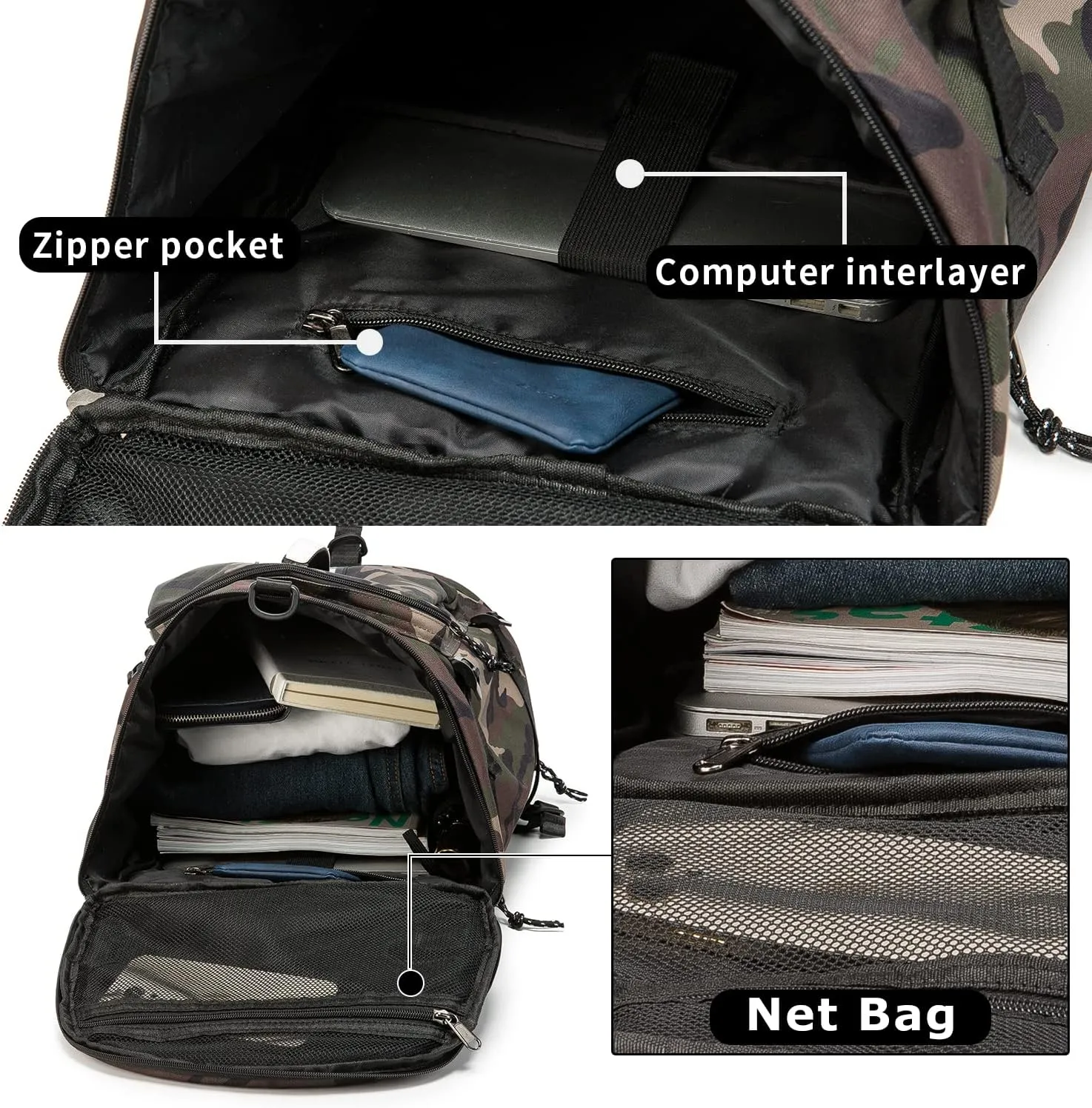 Outdoor Waterproof Backpack Hiking, Fishing, Camping Large Capacity Multifunctional Laptop Backpack, Suitable for Both Men and Women (Camouflage)…