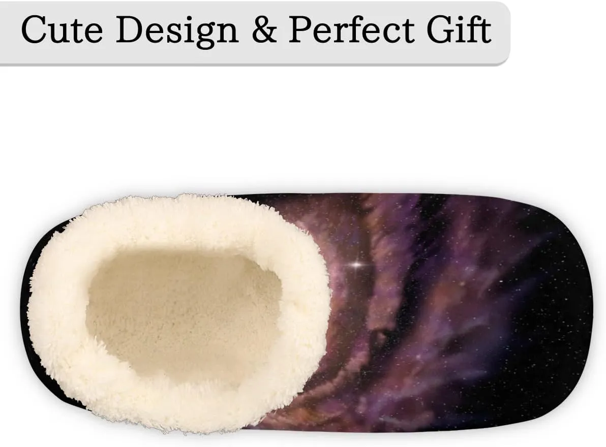 Outer Space Women Closed Back House Slippers, Cosmic Planet Womens Mens Winter Indoor Slippers, Soft Cozy Warm Fuzzy Memory Foam Anti-Slip Slippers