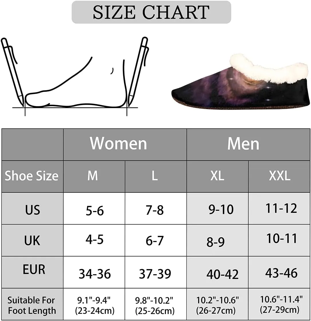 Outer Space Women Closed Back House Slippers, Cosmic Planet Womens Mens Winter Indoor Slippers, Soft Cozy Warm Fuzzy Memory Foam Anti-Slip Slippers