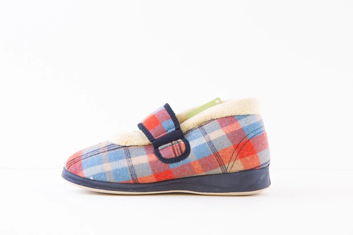 PADDERS - 409 HUSH-VELCRO SLIPPER - NAVY CHECK