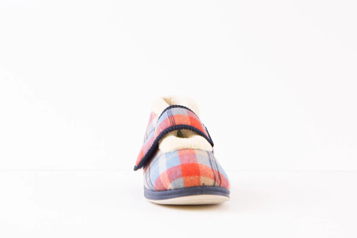 PADDERS - 409 HUSH-VELCRO SLIPPER - NAVY CHECK