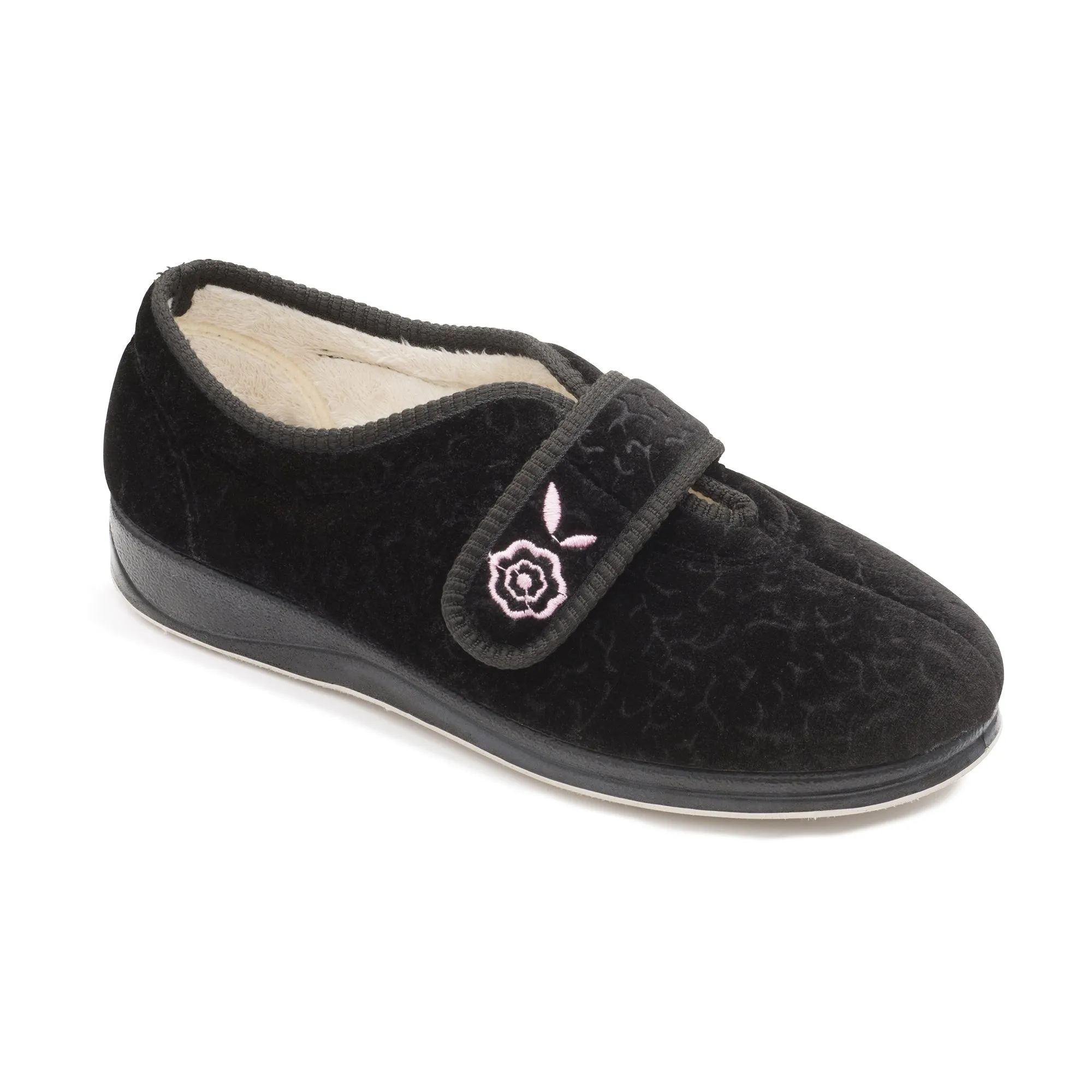 Padders CAMILLA Womens (EE Fit) Touch Fasten Slippers Black