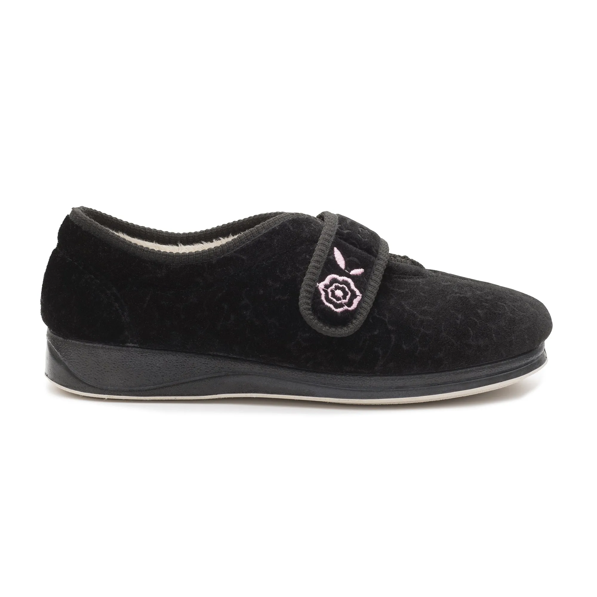 Padders CAMILLA Womens (EE Fit) Touch Fasten Slippers Black