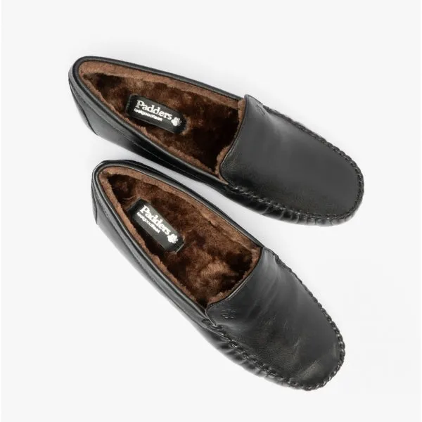 Padders MARINO Mens (G Fit) Full Slippers Black Leather