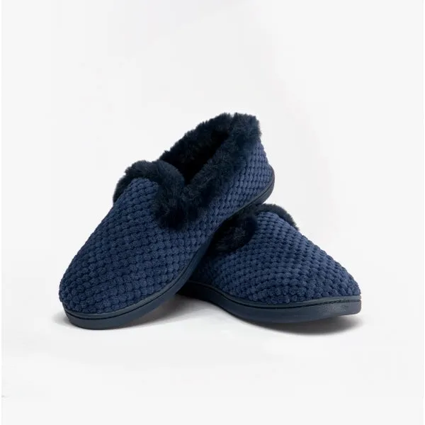 Padders MISHA Womens (EE Fit) Full Slippers Navy Popcorn