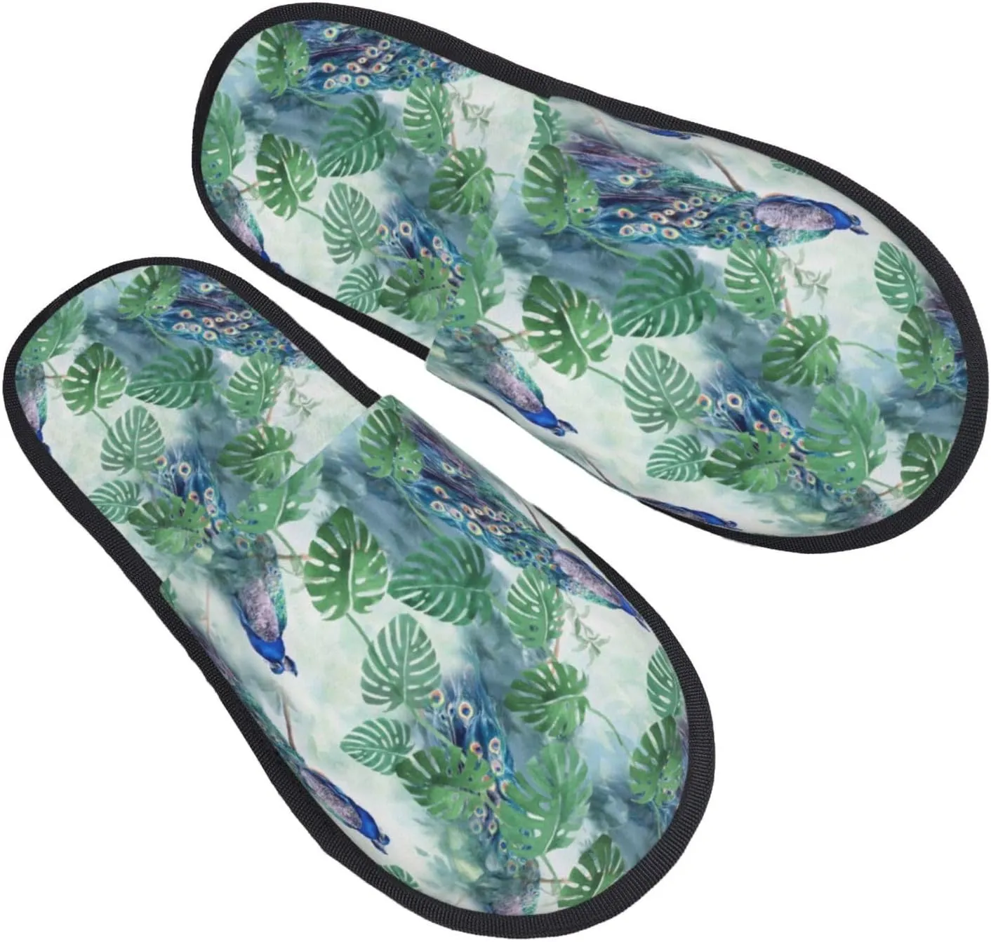 Palmetto Leaf Peacock House Slippers for Women Men Winter Spa Slippers Indoor Soft Home Shoes Non Slip Memory Foam Slipper for Hotel Bedroom Travel