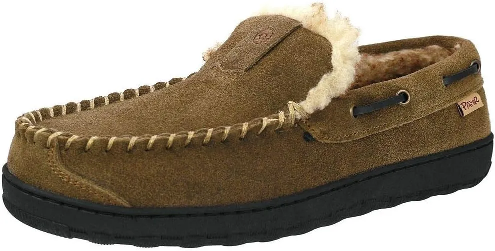 PAMIR Men's Genuine Suede Faux Fur Moccasin Slippers Indoor Outdoor Loafer Shoes