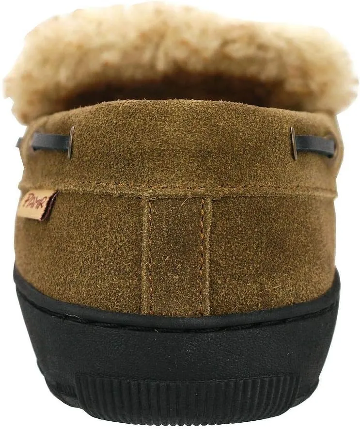 PAMIR Men's Genuine Suede Faux Fur Moccasin Slippers Indoor Outdoor Loafer Shoes