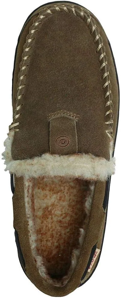 PAMIR Men's Genuine Suede Faux Fur Moccasin Slippers Indoor Outdoor Loafer Shoes