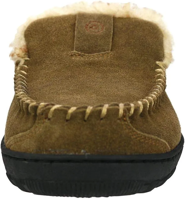 PAMIR Men's Genuine Suede Faux Fur Moccasin Slippers Indoor Outdoor Loafer Shoes