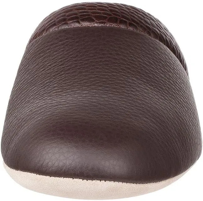 PAMIR Mens Premium textured Leather House Slippers with Memory Foam
