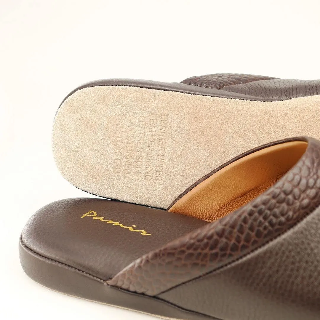 PAMIR Mens Premium textured Leather House Slippers with Memory Foam
