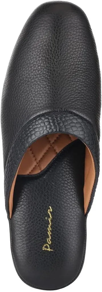 PAMIR Mens Premium textured Leather House Slippers with Memory Foam