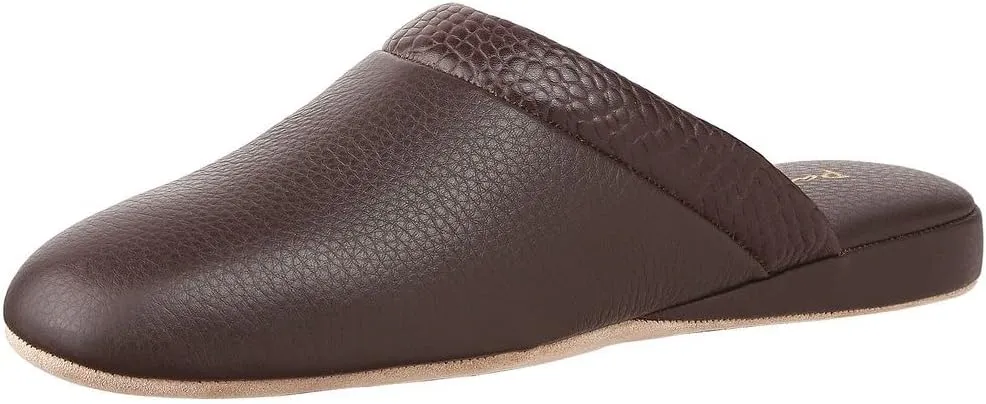 PAMIR Mens Premium textured Leather House Slippers with Memory Foam