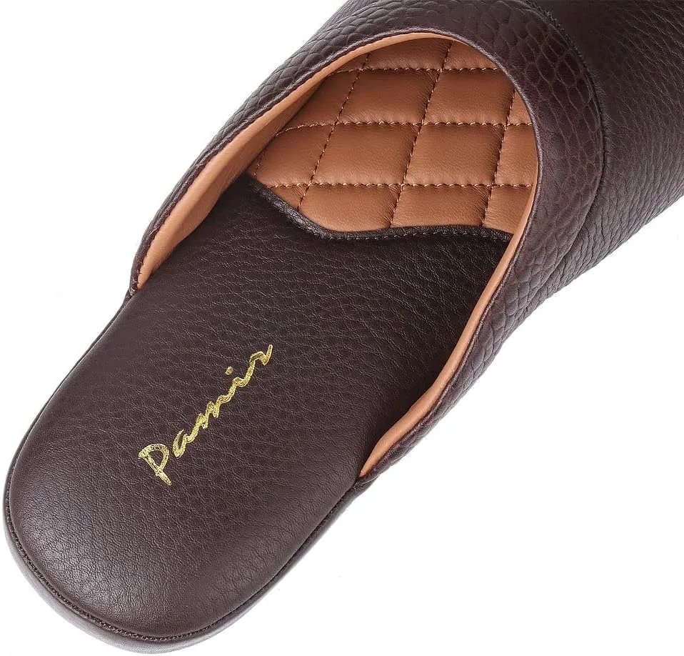 PAMIR Mens Premium textured Leather House Slippers with Memory Foam