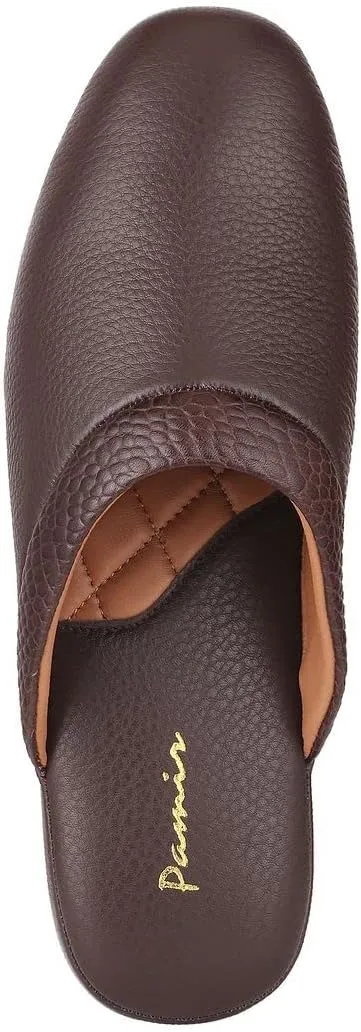 PAMIR Mens Premium textured Leather House Slippers with Memory Foam
