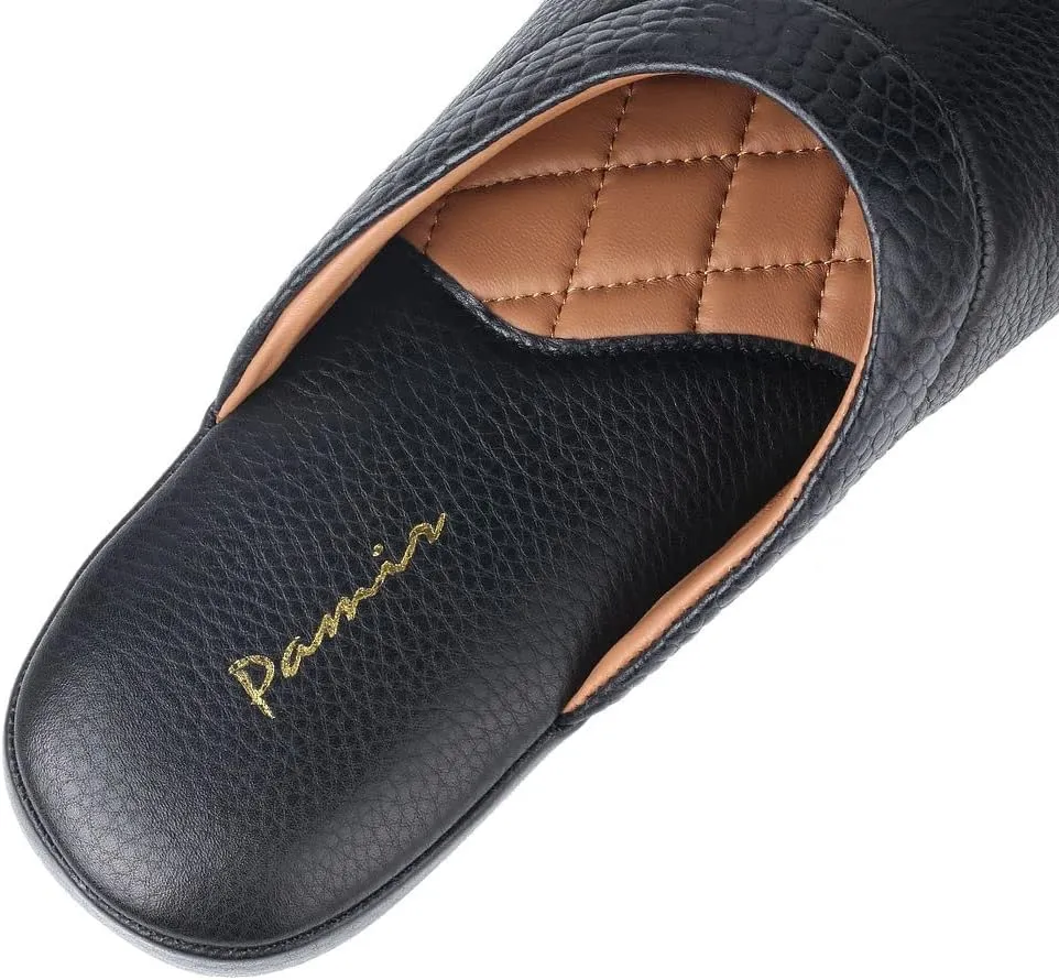 PAMIR Mens Premium textured Leather House Slippers with Memory Foam