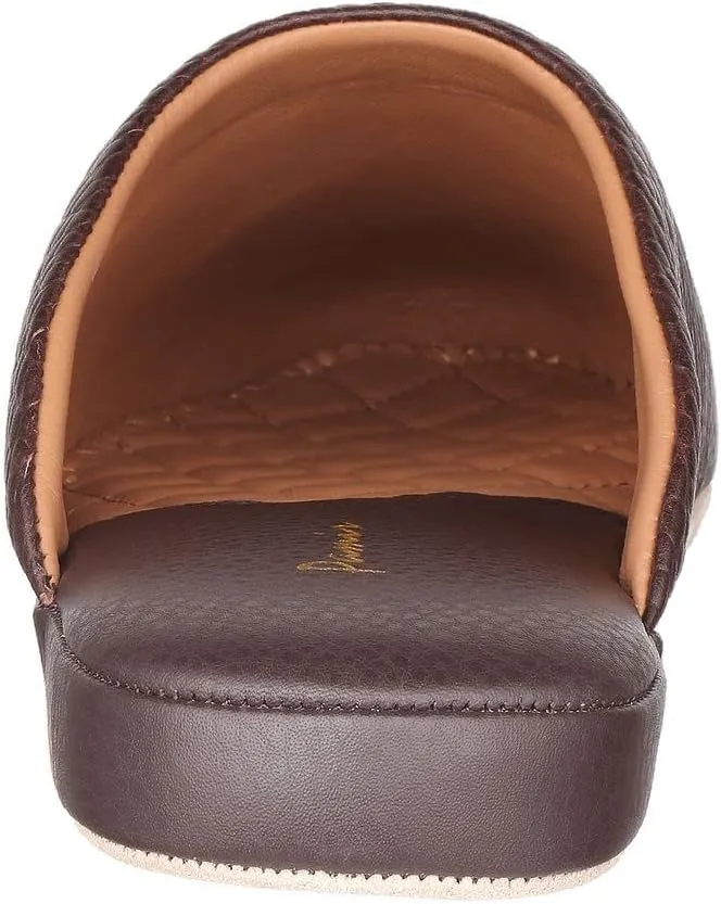 PAMIR Mens Premium textured Leather House Slippers with Memory Foam