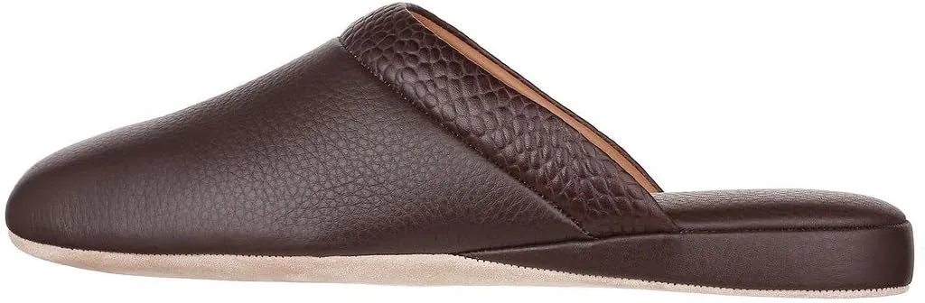 PAMIR Mens Premium textured Leather House Slippers with Memory Foam
