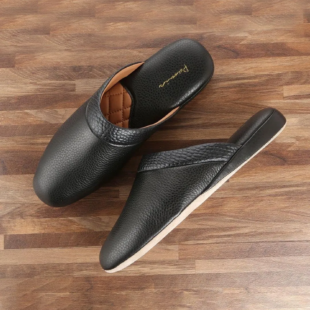 PAMIR Mens Premium textured Leather House Slippers with Memory Foam