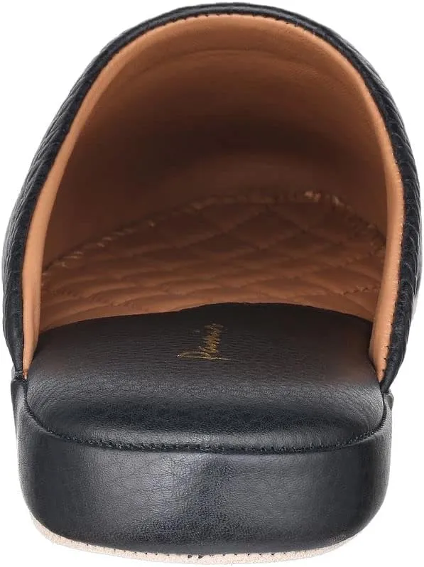 PAMIR Mens Premium textured Leather House Slippers with Memory Foam