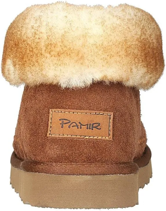 PAMIR Men's Sheepskin Boot Slippers Indoor Outdoor Ankle Booties with Memory Foam