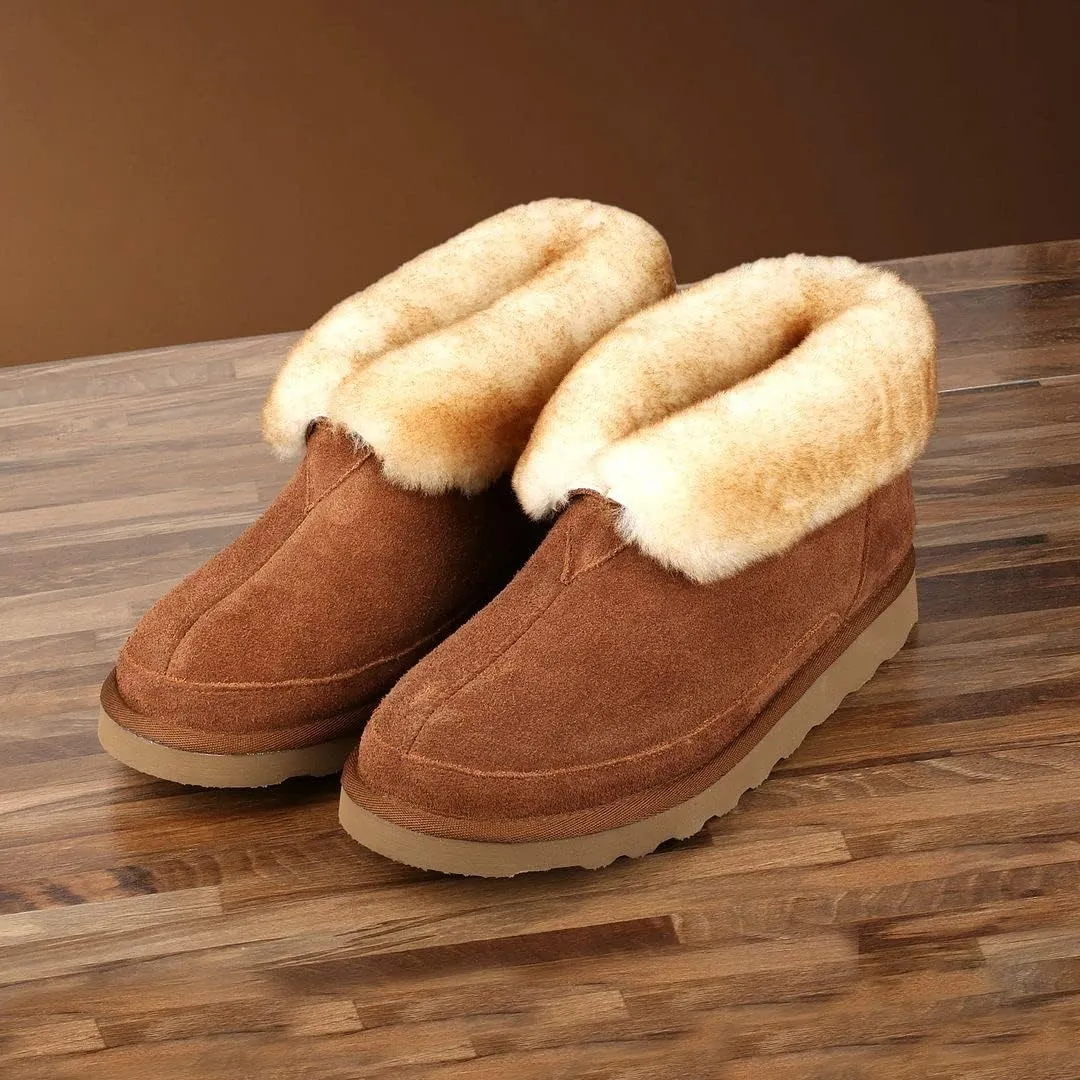PAMIR Men's Sheepskin Boot Slippers Indoor Outdoor Ankle Booties with Memory Foam