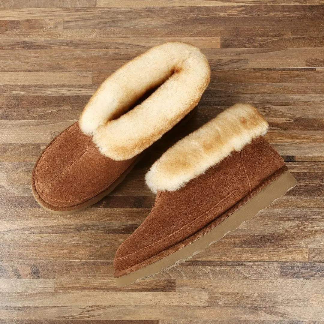 PAMIR Men's Sheepskin Boot Slippers Indoor Outdoor Ankle Booties with Memory Foam