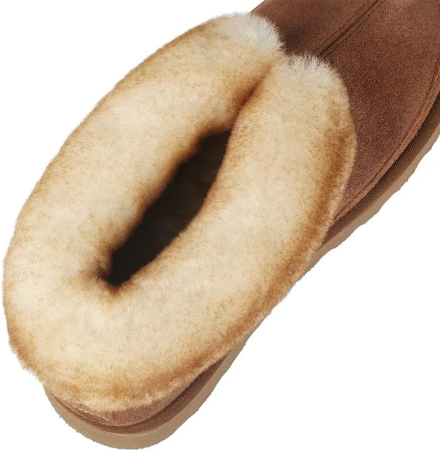PAMIR Men's Sheepskin Boot Slippers Indoor Outdoor Ankle Booties with Memory Foam