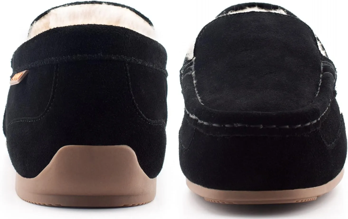 Parfeying Men's Indoor Outdoor Sheepskin Moccasins Slippers Memory Foam Driving Style Shoes