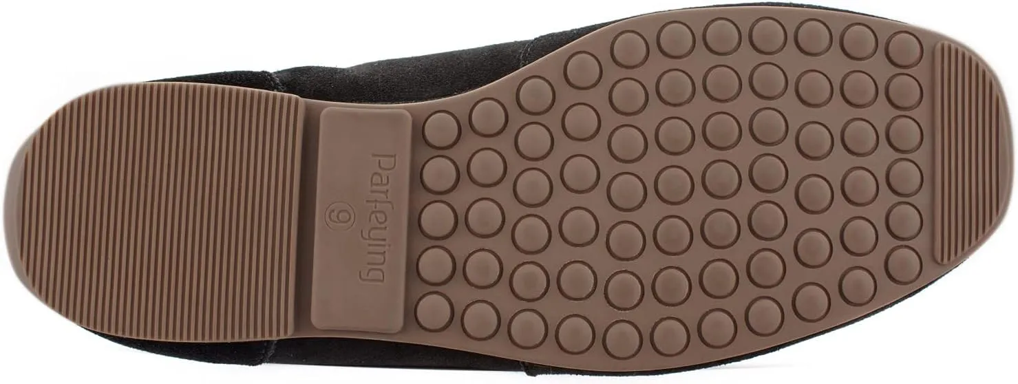 Parfeying Men's Indoor Outdoor Sheepskin Moccasins Slippers Memory Foam Driving Style Shoes