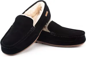 Parfeying Men's Indoor Outdoor Sheepskin Moccasins Slippers Memory Foam Driving Style Shoes