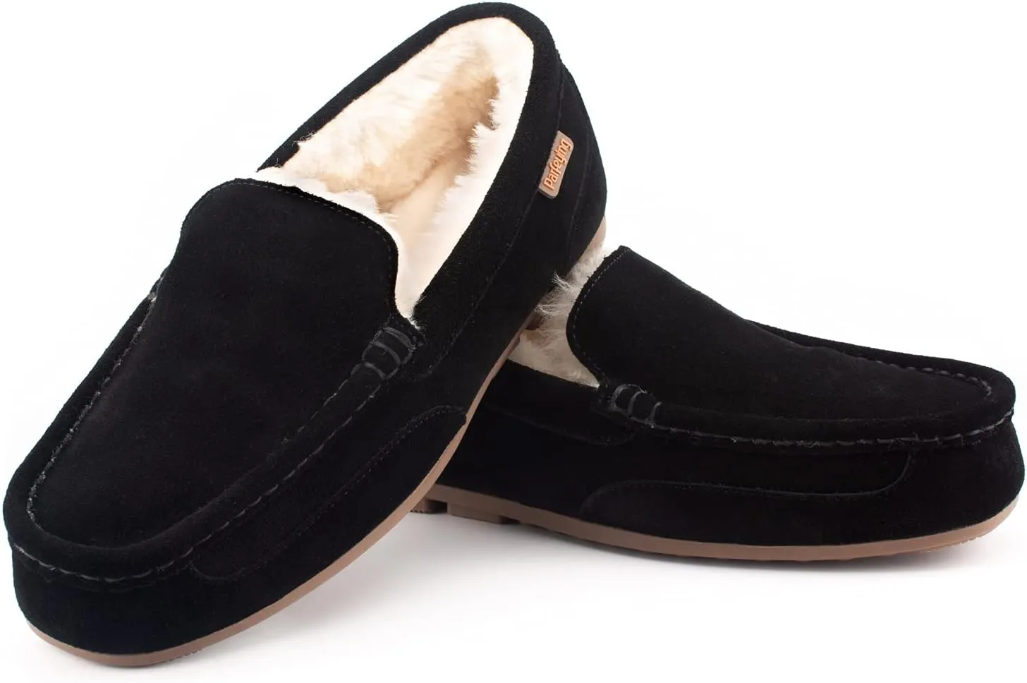 Parfeying Men's Indoor Outdoor Sheepskin Moccasins Slippers Memory Foam Driving Style Shoes