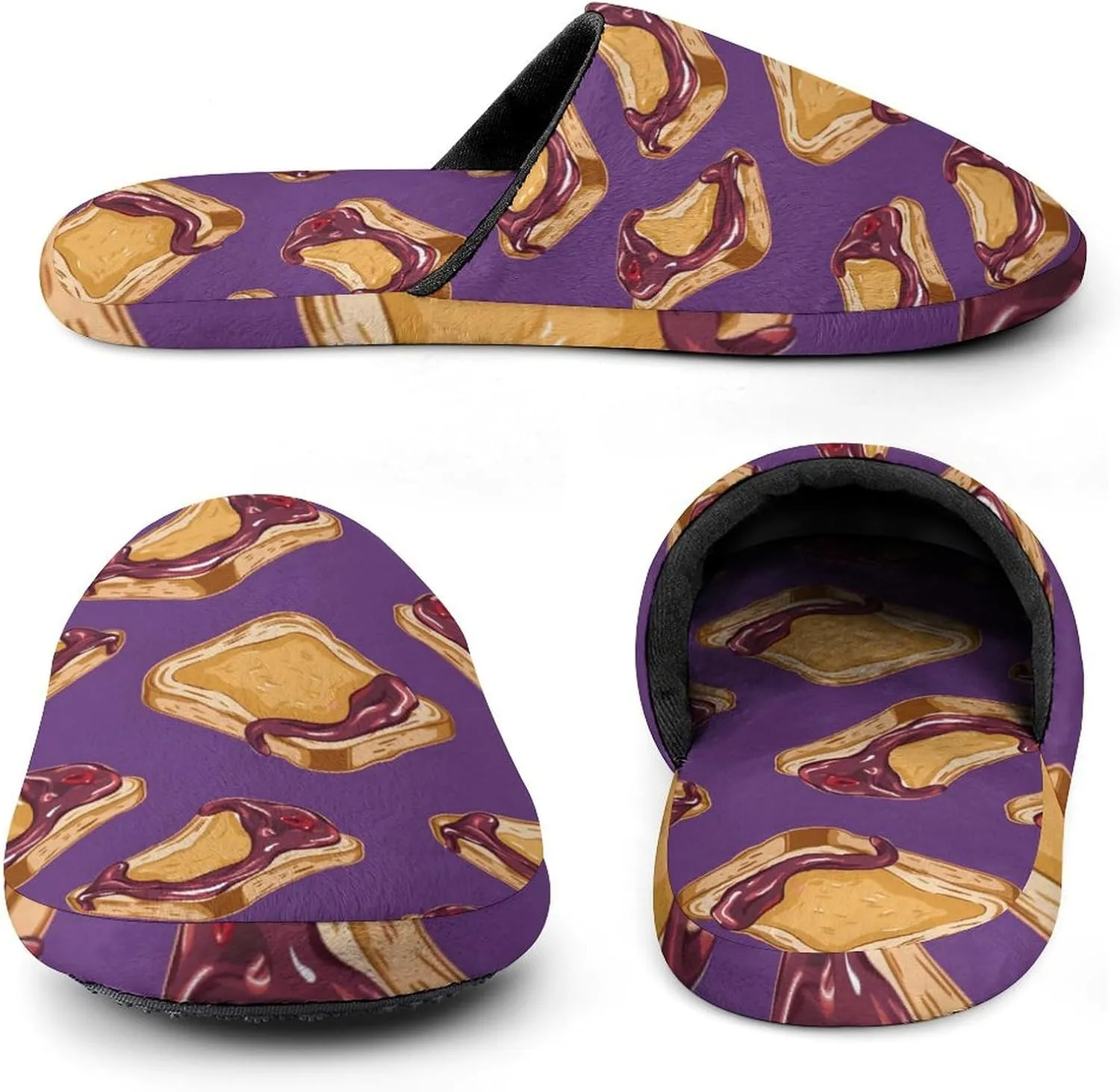 Peanut Butter Jelly Breakfast Men's Flannel Slipper House Warm Shoes Adult Slip On Soft Memory Foam for Indoor Outdoor