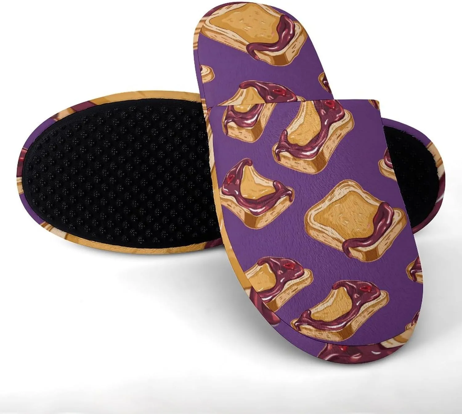 Peanut Butter Jelly Breakfast Men's Flannel Slipper House Warm Shoes Adult Slip On Soft Memory Foam for Indoor Outdoor