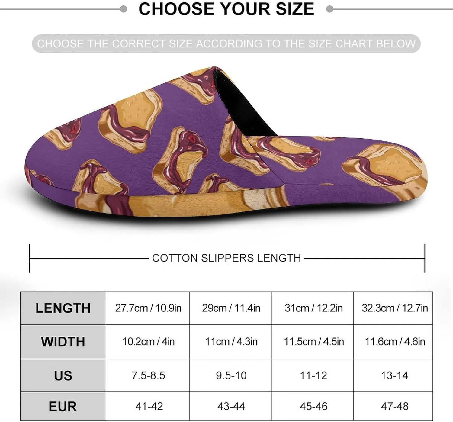 Peanut Butter Jelly Breakfast Men's Flannel Slipper House Warm Shoes Adult Slip On Soft Memory Foam for Indoor Outdoor