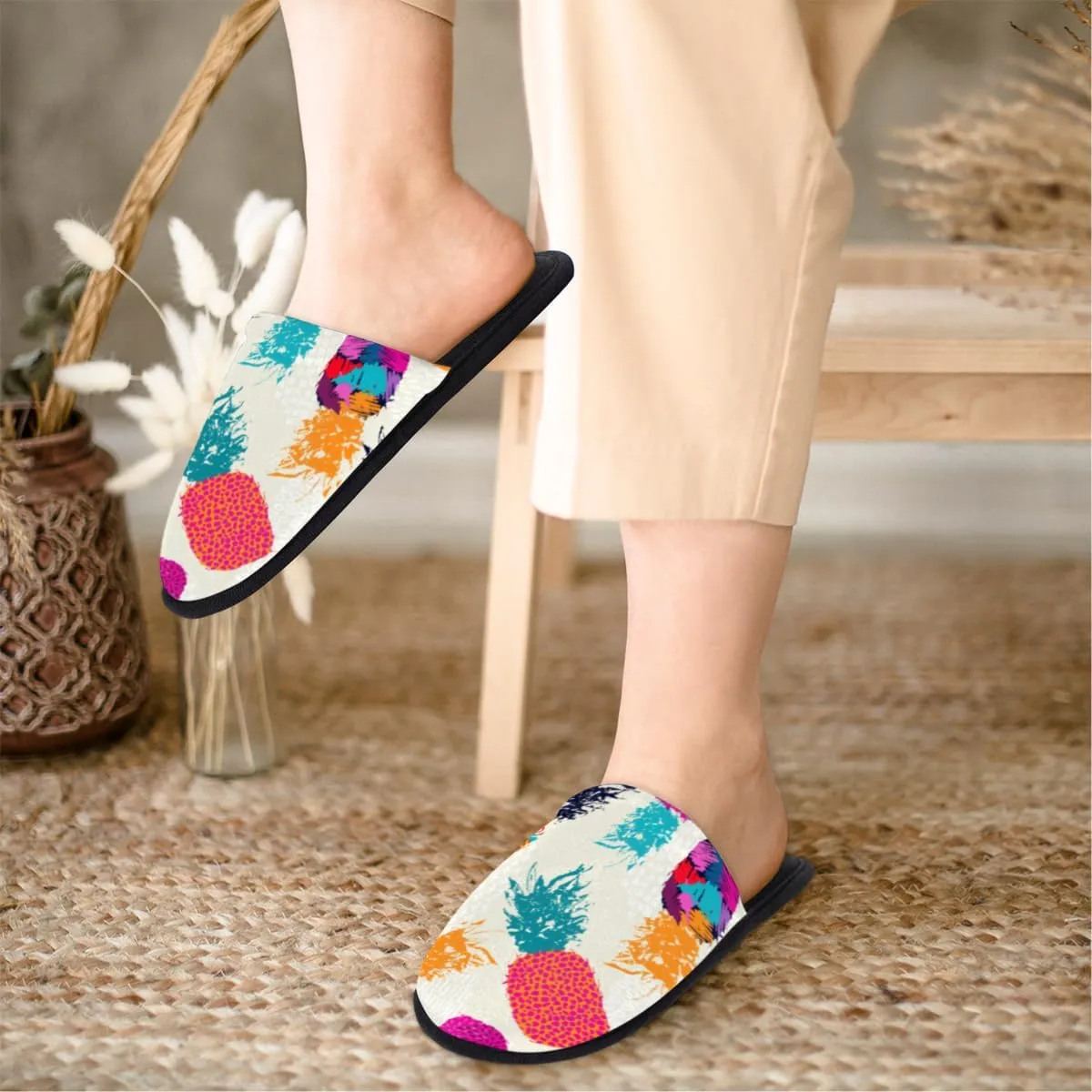 Pineapple Fruit Soft Women Slippers Cozy House Shoes Lightweight Fuzzy Slippers Memory Foam Slippers for Women Indoor and Outdoor