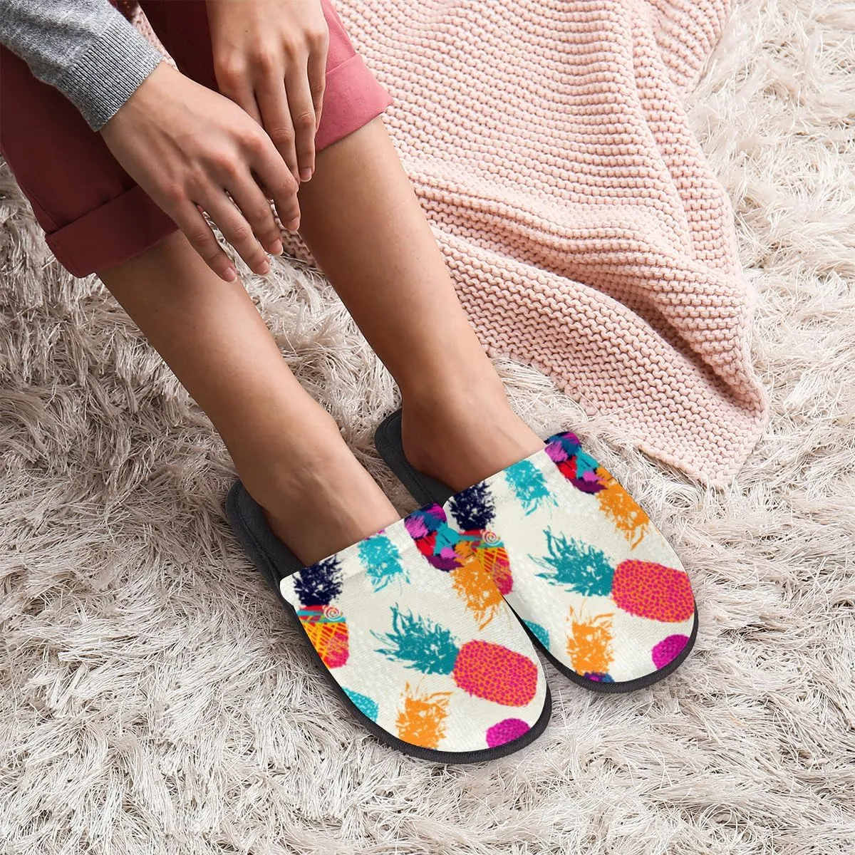 Pineapple Fruit Soft Women Slippers Cozy House Shoes Lightweight Fuzzy Slippers Memory Foam Slippers for Women Indoor and Outdoor
