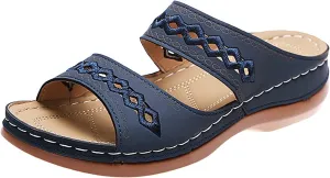 Plantar Fasciitis Sandals Women Memory Foam Womens Orthopedic Walking Shoes Black Flat Sandals for Women Arch Support Slides for Women Extra Wide Womens Sandals Planter Fasciitis Sandals for Women