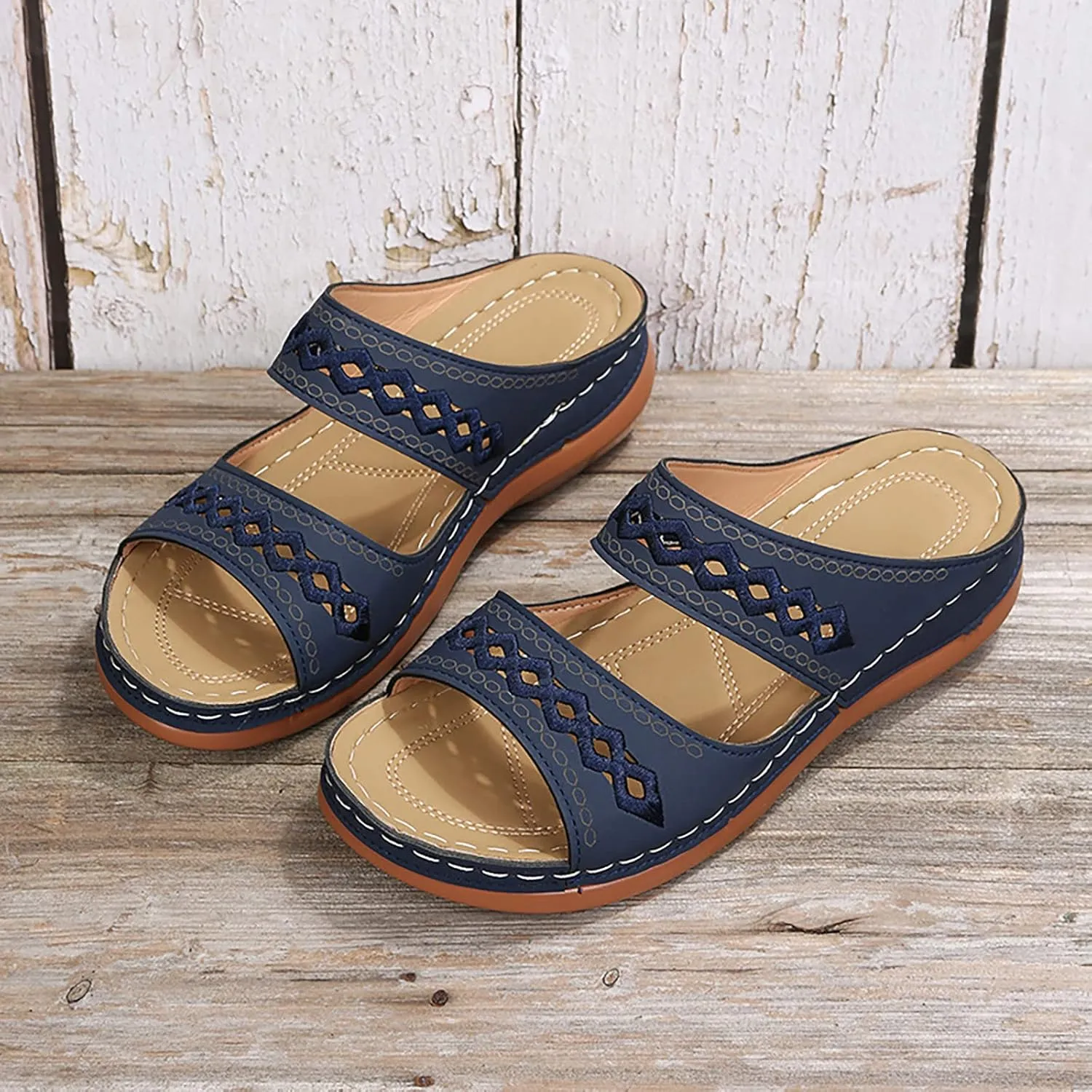 Plantar Fasciitis Sandals Women Memory Foam Womens Orthopedic Walking Shoes Black Flat Sandals for Women Arch Support Slides for Women Extra Wide Womens Sandals Planter Fasciitis Sandals for Women