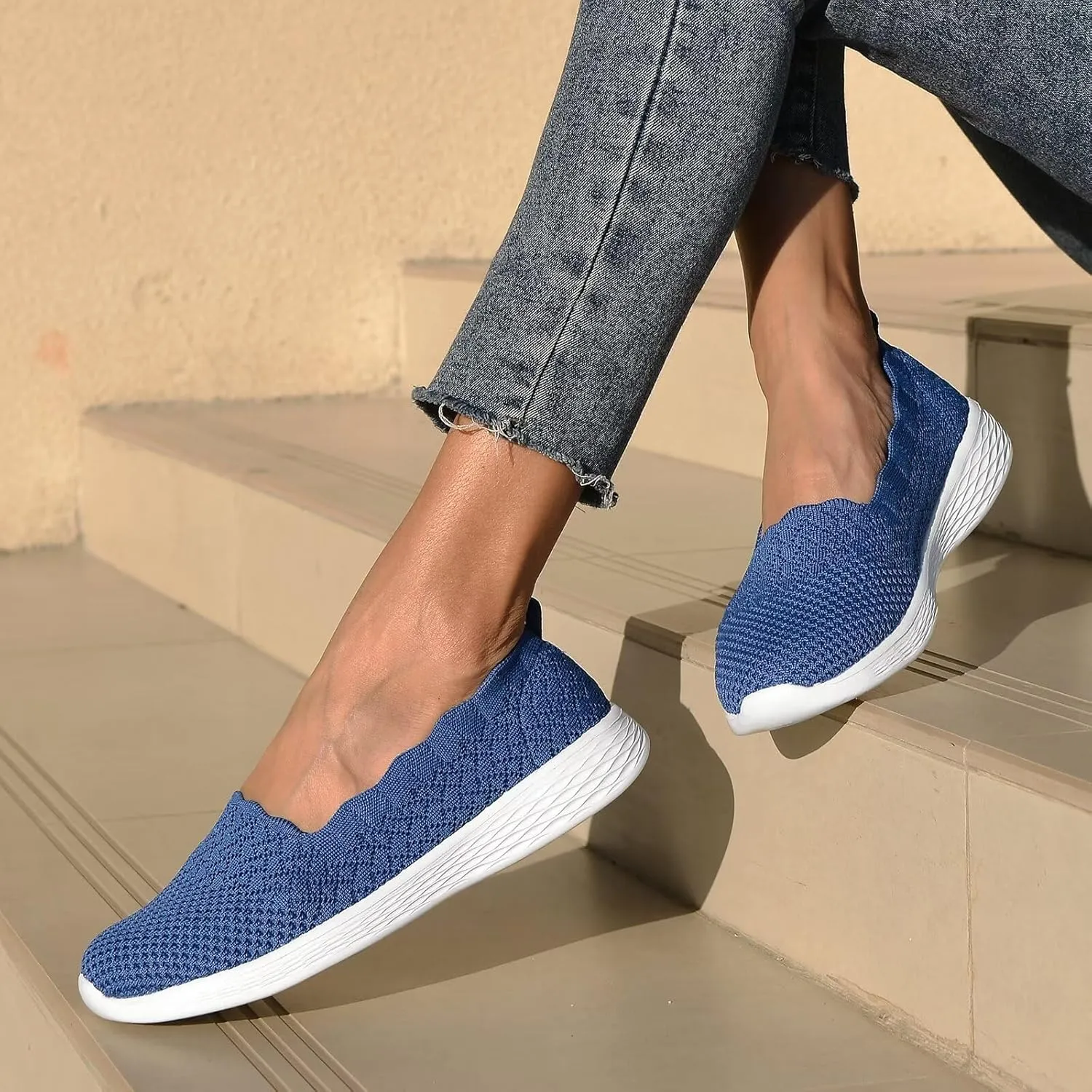 poemlady Women's Slip on Loafer Shoes - Mesh Casual Ballet Flat Nurse Walking Sneakers Knit Round Toe Memory Foam Casual Shoes