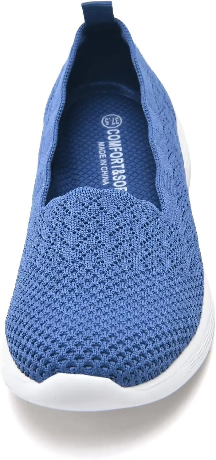 poemlady Women's Slip on Loafer Shoes - Mesh Casual Ballet Flat Nurse Walking Sneakers Knit Round Toe Memory Foam Casual Shoes