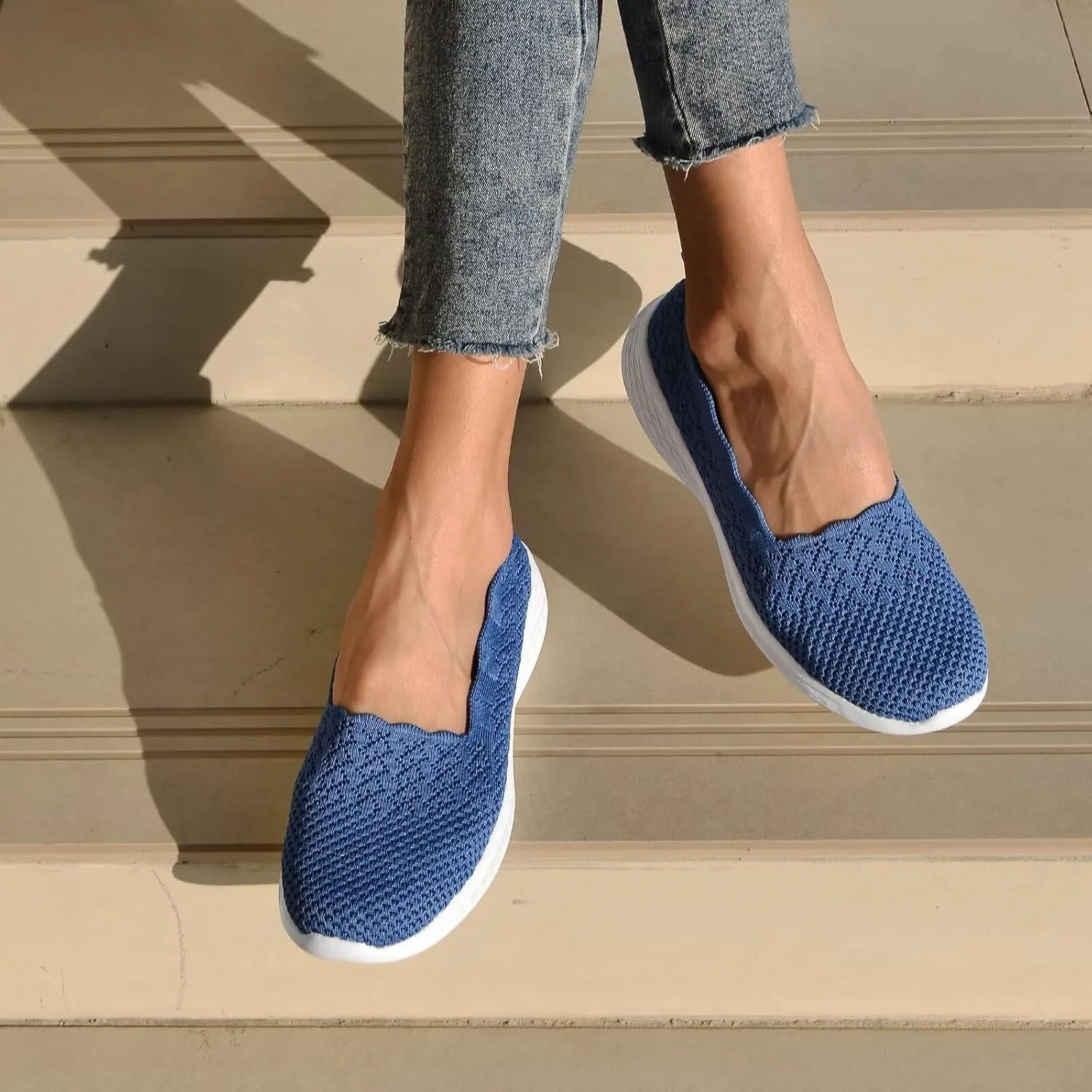 poemlady Women's Slip on Loafer Shoes - Mesh Casual Ballet Flat Nurse Walking Sneakers Knit Round Toe Memory Foam Casual Shoes