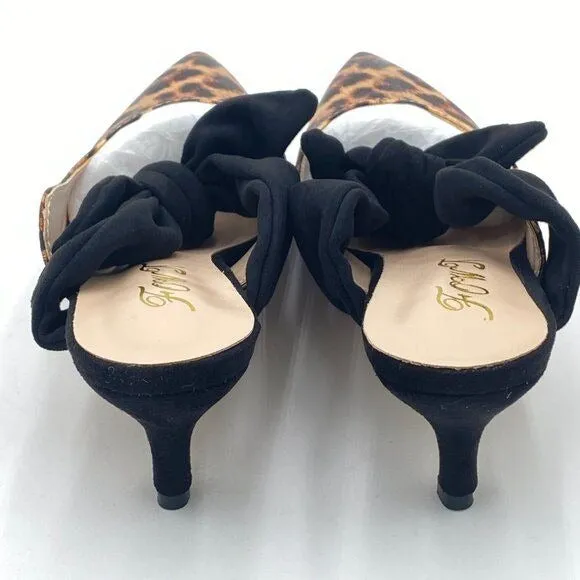 Pointed Toe Slip On Mules with Bow, Low Kitten Heel Backless Burnished Dress