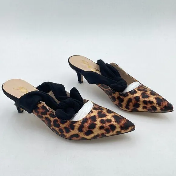 Pointed Toe Slip On Mules with Bow, Low Kitten Heel Backless Burnished Dress