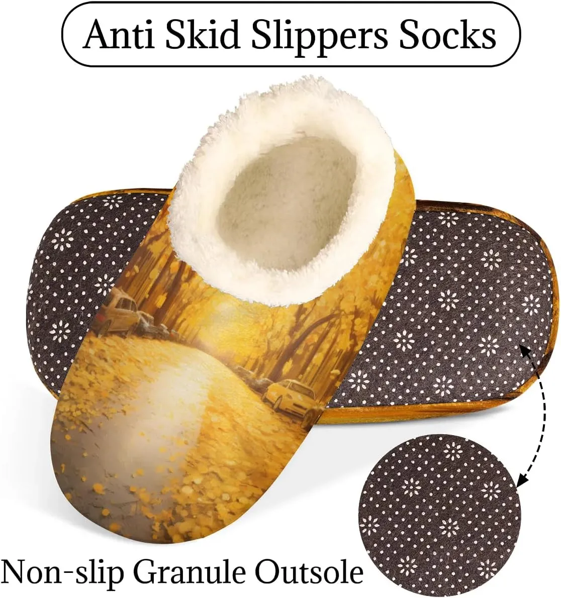 QsirBC Ginkgo Grove Slippers for Women Men Soft Memory Foam Slippers Non-Slip Soles Indoor Outdoor Cozy Fuzzy Warm Slippers