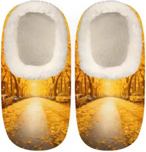 QsirBC Ginkgo Grove Slippers for Women Men Soft Memory Foam Slippers Non-Slip Soles Indoor Outdoor Cozy Fuzzy Warm Slippers