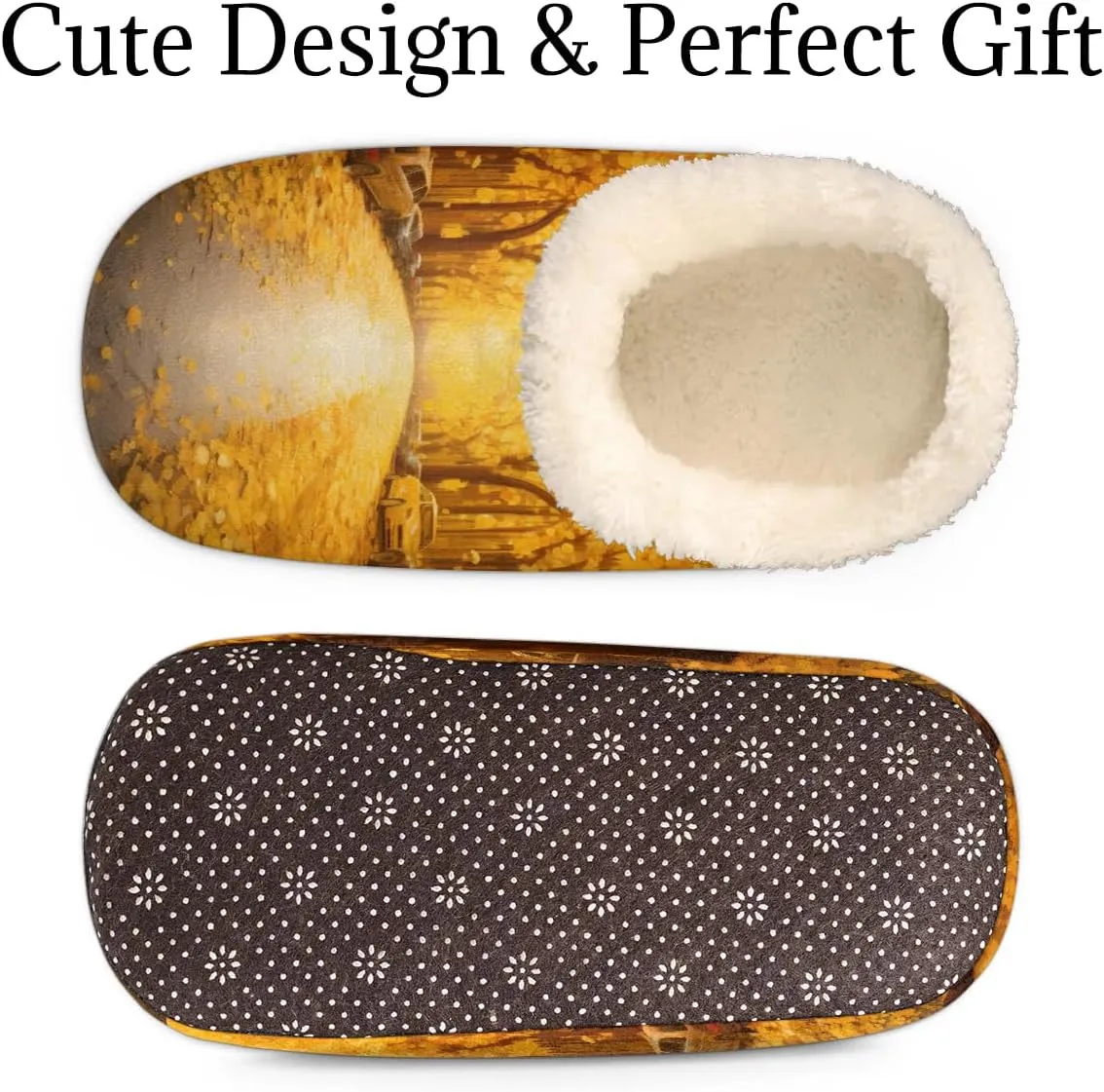 QsirBC Ginkgo Grove Slippers for Women Men Soft Memory Foam Slippers Non-Slip Soles Indoor Outdoor Cozy Fuzzy Warm Slippers